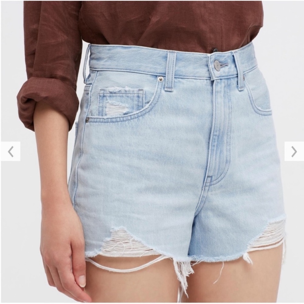(25) Uniqlo Blue Jean Shorts Distressed High-Waisted